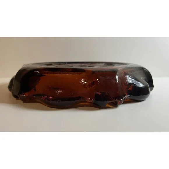 Vintage Amber Ashtray Paint Brush Trinket Coin Dish Indiana Glass MCM Heavy - Picture 3 of 11